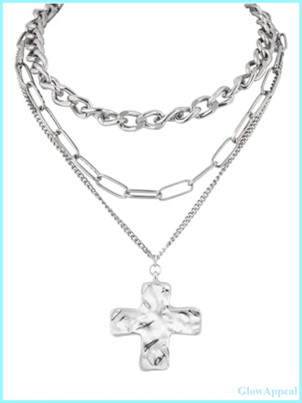 Silver-tone Layered Chunky Cross Choker Gothic Emo Punk Necklace